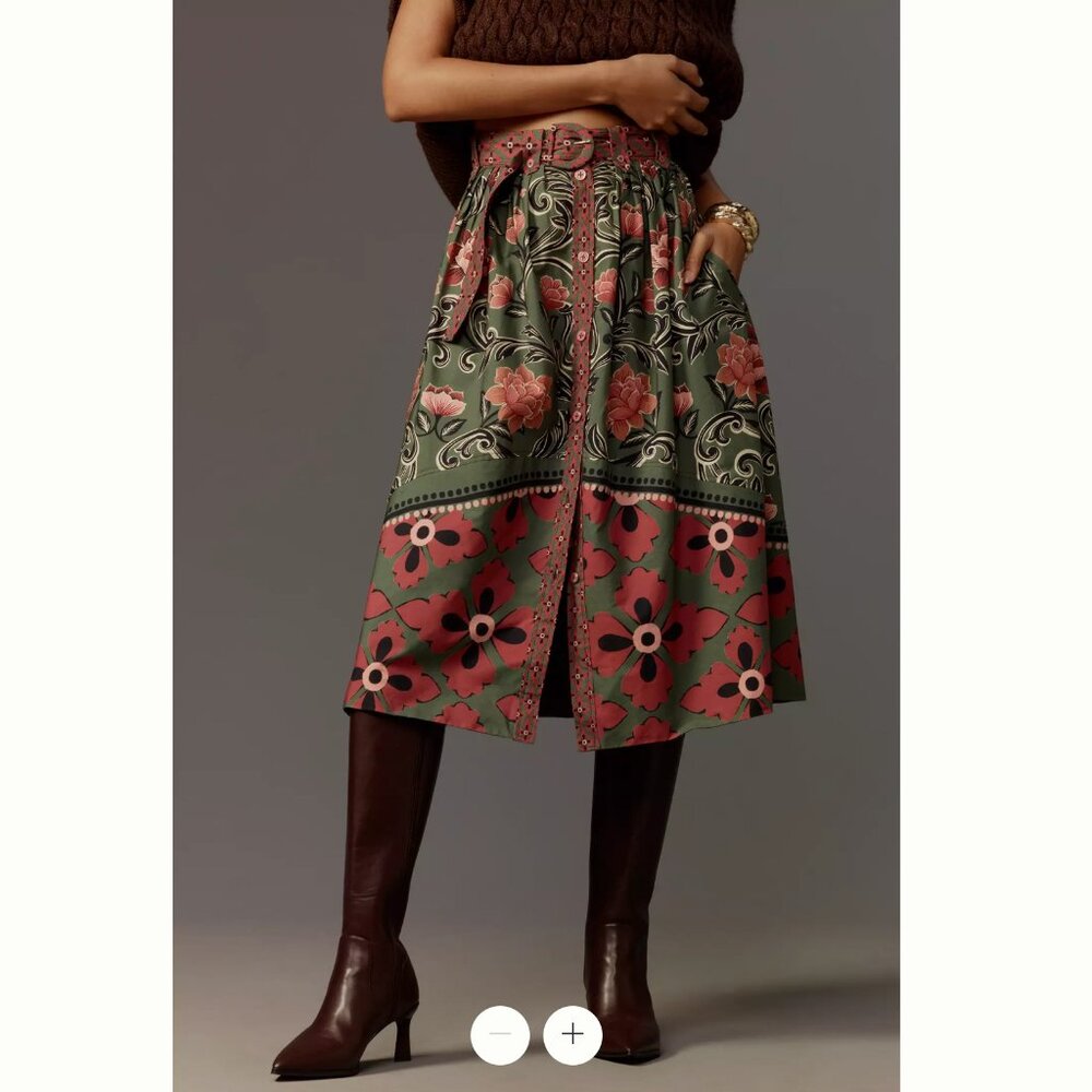 FARM Rio Arabesque Floral Green Buttons Midi Skirt, NWT 🇧🇷 - Picture 8 of 16